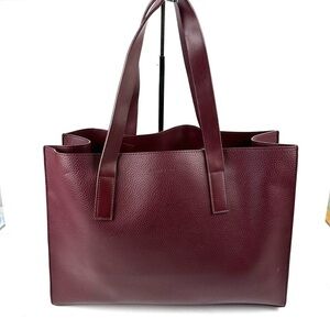 Rachel Zoe Tote Bag Burgundy Faux Leather Double Handle Handbag New